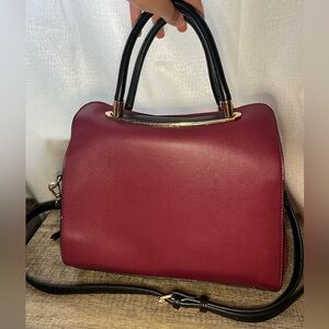 Elegant Burgundy Satchel with Black Accents